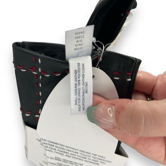 NEW Charter Club Leather Gloves Size Small Red Plaid Check Touchscreen NWT - Picture 5 of 7